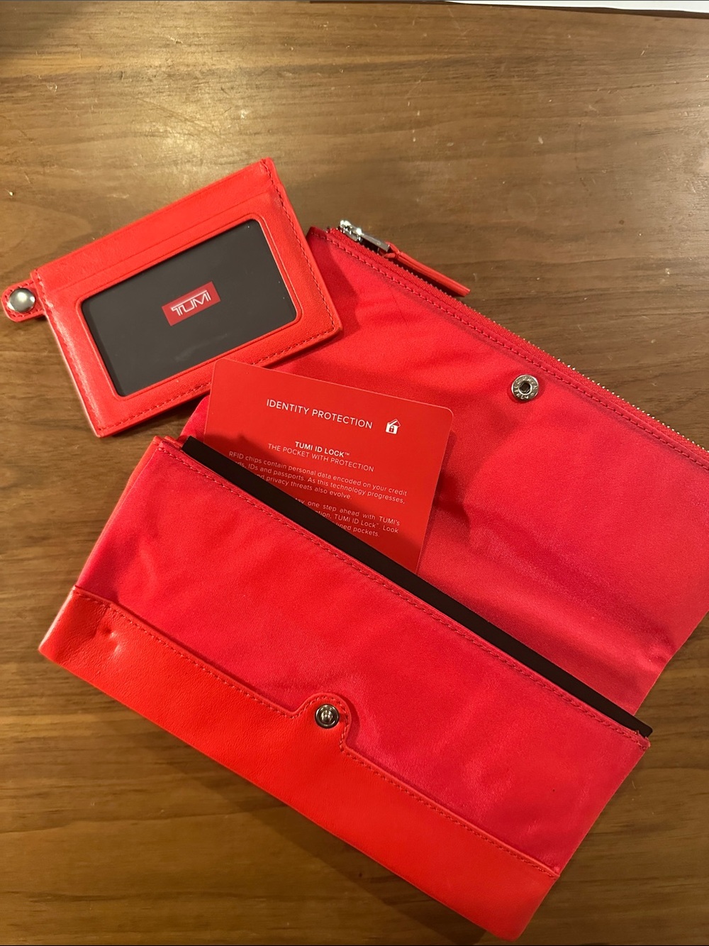 Tumi Red Nylon Fold-Over Zip Clutch with removable bonus Wallet New w/o Tags